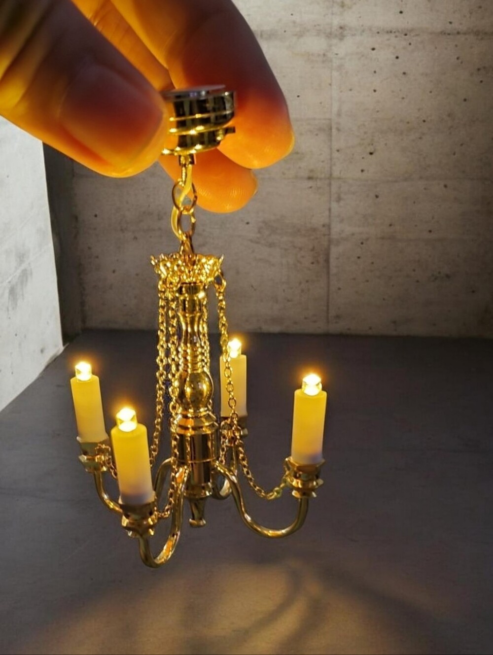 Miniature Gold Chandelier Pendant with Candle Lights